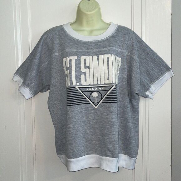 Vtg 80s St Simons Island gray short sleeved sweatshirt - Picture 1 of 7